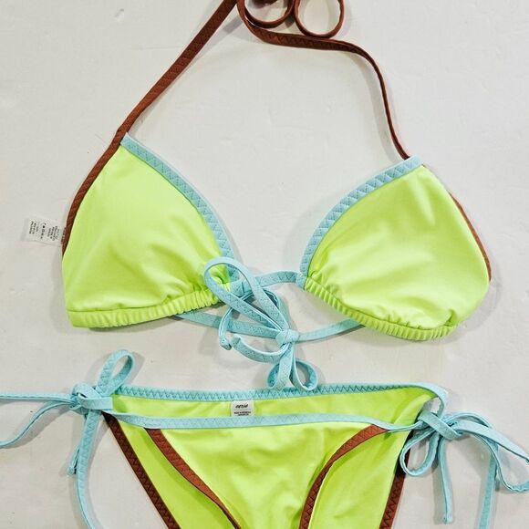 Aerie Vibrant Green Classic Triangle Padded String Bikini Cheeky Bottoms Set S - Picture 10 of 10